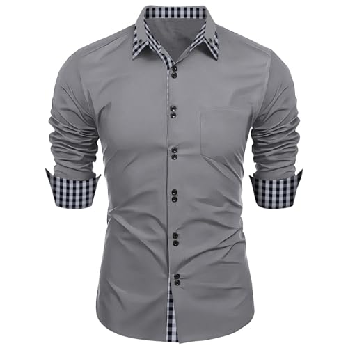 Hemd Herren Regular Fit Business Hemd Herren Lange Ärmel Herrenhemden Regular Freizeithemden mit Knopfleiste Farbblock Button-Down Langarmshirts Knöpfe-Shirt Freizeit Oberhemden von PODOLIXIA
