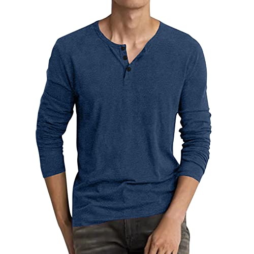 Henley Shirt Herren Langarm T-Shirt Langärmeliges Henley-Hemd Grandad-Ausschnitt mit Knopfleiste Herbst Winter Langarmshirt für Männer Stylische Lässiger Unterhemden von PODOLIXIA