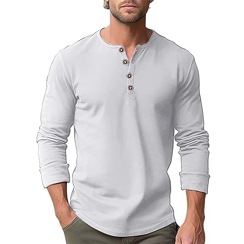 Henley Shirt Herren Langarm T-Shirt Longsleeve Henley-Hemd Grandad-Ausschnitt mit Knöpfen Herbst Winter Langarmshirt Men's Mode Freizeit Unterhemd von PODOLIXIA