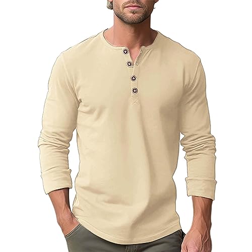Henley Shirt Herren Langarm T-Shirt Longsleeve Henley-Hemd Grandad-Ausschnitt mit Knöpfen Herbst Winter Langarmshirt Men's Mode Freizeit Unterhemd von PODOLIXIA