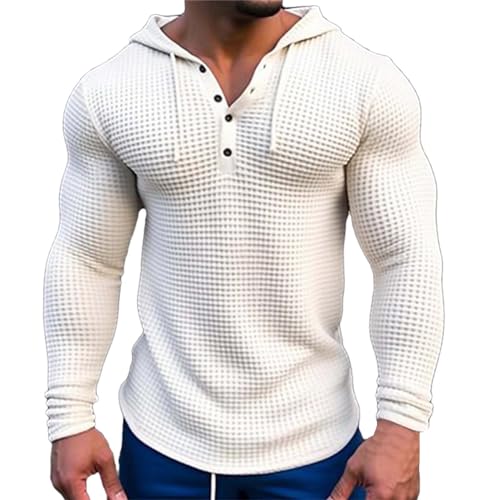 Henley Shirt Herren Longsleeve Waffel-Henley Grandad Ausschnitt mit Knöpfen Henley Hemd Vintage Men's Oberteile Color-Blocking Waffel Karierte Langarmshirts von PODOLIXIA