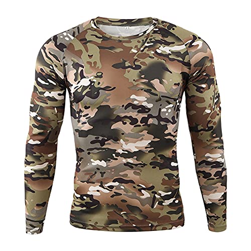 Herren Camouflage Druck Sportshirts Langen Ärmeln Funktionsshirt Atmungsaktive Laufshirt Militär Langarm Shirts für Gym Workout Sportliches Unterhemd Schnelltrocknende Kapuzenshirt von PODOLIXIA