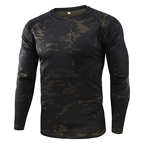 Herren Camouflage Druck Sportshirts Langen Ärmeln Funktionsshirt Atmungsaktive Laufshirt Militär Langarm Shirts für Gym Workout Sportliches Unterhemd Schnelltrocknende Kapuzenshirt von PODOLIXIA