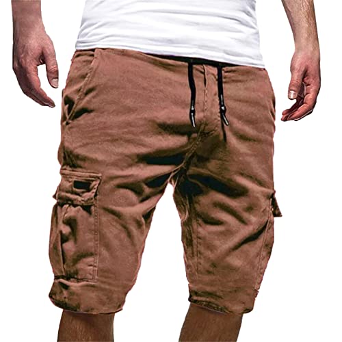 Herren Cargo Shorts Baumwolle Kurze Hose Lässiges Solid Colour Cargohose Sommer Bermuda Short mit 50 Taschen Sommerhose Elastischer Bund Sporthose Regulär Fit Freizeithose Laufshorts Männer von PODOLIXIA