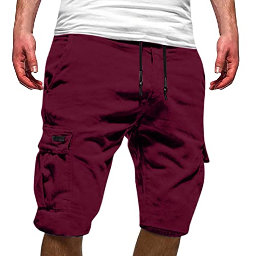 Herren Cargo Shorts Baumwolle Kurze Hose Lässiges Solid Colour Cargohose Sommer Bermuda Short mit 62 Taschen Sommerhose Elastischer Bund Sporthose Regulär Fit Freizeithose Laufshorts Männer von PODOLIXIA