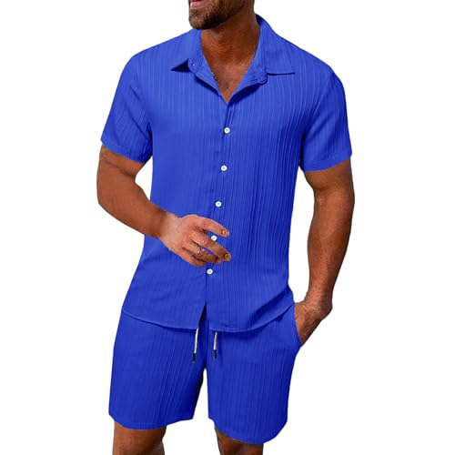Herren Freizeitanzug 2-Stück Sommer Set Strand Urlaub Knopfleiste Hemd und Shorts Kurzarm Leisure Outfits Zweiteiler Button-Down Shirts & Kurze Hosen von PODOLIXIA