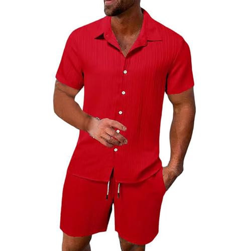 Herren Freizeitanzug 2-Stück Sommer Set Strand Urlaub Knopfleiste Hemd und Shorts Kurzarm Leisure Outfits Zweiteiler Button-Down Shirts & Kurze Hosen von PODOLIXIA