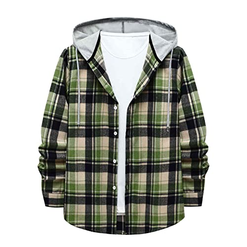 Herren Hemd Kent-Kragen Langarm Check Shirt Kariert Freizeithemden mit Kapuze Men's Holzfäller-Hemd Plaid Bedrucken Hemdjacke Leisure Kapuzenjacke von PODOLIXIA