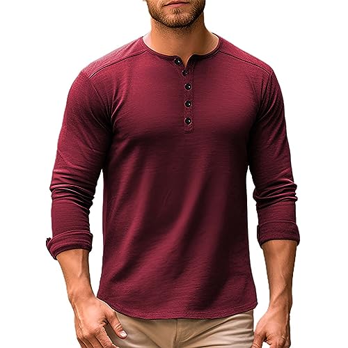 Herren Henley Shirt Langarm T-Shirts Lange Ärmel Henley Hemd Grandad-Ausschnitt mit Knopfleiste Winter Frühling Langarmshirt Männer Funky Lässiges Unterhemd von PODOLIXIA