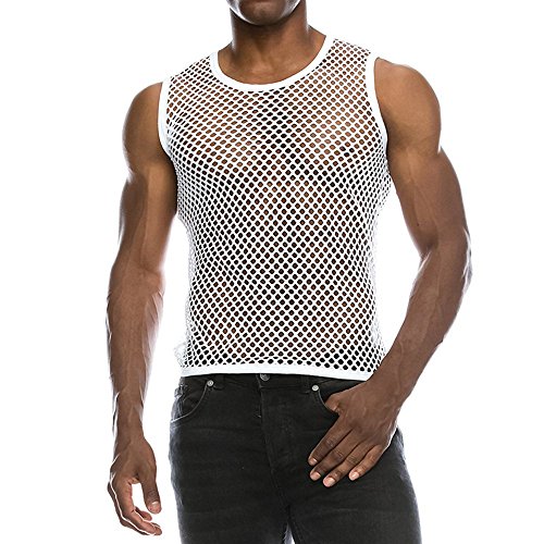 Herren Netz Tank Tops Muskel Transparent Shirts Netzhemd Rundkragen Netzshirt für Männer ärmellos Clubwear von PODOLIXIA