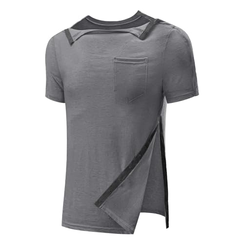 Herren Post Schulter Chirurgie Shirts Erholung Adaptive Kleidung Tear Away Kurzarm 2 Seitliche Snap, Chemo Kleidung von PODOLIXIA