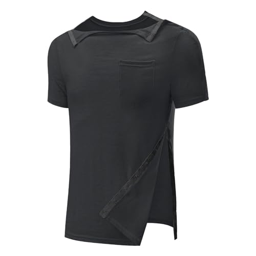 Herren Post Schulter Chirurgie Shirts Erholung Adaptive Kleidung Tear Away Kurzarm 2 Seitliche Snap, Chemo Kleidung von PODOLIXIA