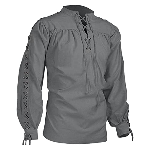 Herren Punk Tops Renaissance Hemd Victorian Langärm Shirt Mittelalter Hemd mit Schnürung Gothic Freizeit Hemd Pirat Happi Kostüme Karneval Jacke Männer von PODOLIXIA