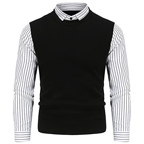 Herren Strickpullover 2 in 1 Hemd Kragen Winter-Pullover mit Hemdkragen Mock Hemd Strick-Pulli Weiche Feinstrick Pullover Langen Ärmeln Pulli Sweater Männer Lässig Strickjacke Warme Langarm-Hemd von PODOLIXIA