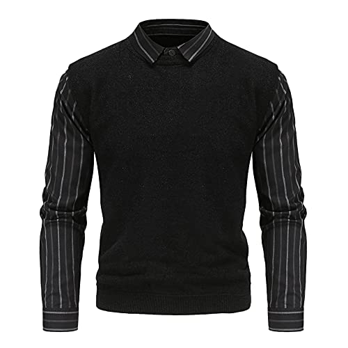 Herren Strickpullover 2 in 1 Hemd Kragen Winter-Pullover mit Hemdkragen Mock Hemd Strick-Pulli Weiche Feinstrick Pullover Langen Ärmeln Pulli Sweater Männer Lässig Strickjacke Warme Langarm-Hemd von PODOLIXIA