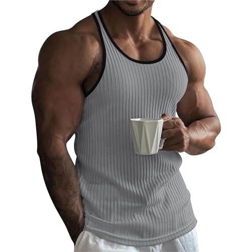 Herren Tank Top Sommer Geripptes Gestrickt Muskelshirts Herren Sport Gym Bodybuilding Slim Fit Ärmelloses Shirt Herren Fitness Training Tanktop Männer Achselshirts Unterhemden Casual Laufshirt von PODOLIXIA