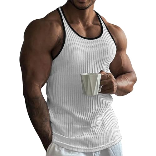 Herren Tank Top Sommer Geripptes Gestrickt Muskelshirts Herren Sport Gym Bodybuilding Slim Fit Ärmelloses Shirt Herren Fitness Training Tanktop Männer Achselshirts Unterhemden Casual Laufshirt von PODOLIXIA