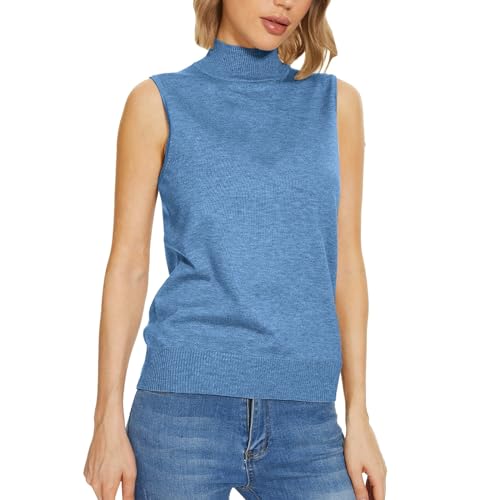Hohem Kragen Tank Top Damen Ärmelloses Rollkragen Basic Shirt Solid Color mit Elastischem Stehkragen Weich Stretch Rollkragenshirt Frauen Elegant Tanktops Beiläufige Unterhemden von PODOLIXIA