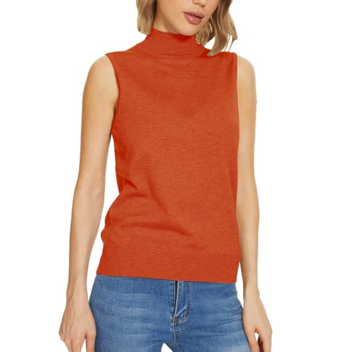 Hohem Kragen Tank Top Damen Ärmelloses Rollkragen Basic Shirt Solid Color mit Elastischem Stehkragen Weich Stretch Rollkragenshirt Frauen Elegant Tanktops Beiläufige Unterhemden von PODOLIXIA