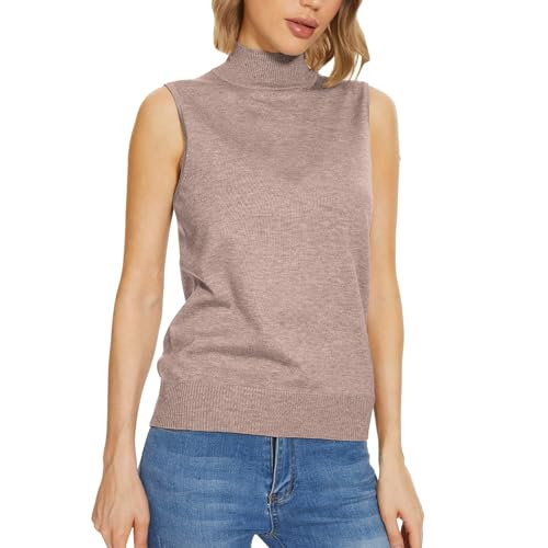 Hohem Kragen Tank Top Damen Ärmelloses Rollkragen Basic Shirt Solid Color mit Elastischem Stehkragen Weich Stretch Rollkragenshirt Frauen Elegant Tanktops Beiläufige Unterhemden von PODOLIXIA