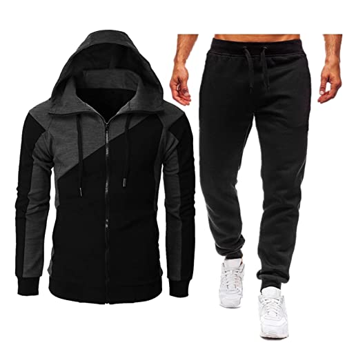 Jogginganzug Herren set Herbst Trainingsanzug mit Kapuze und Reißverschluss Langarm Kapuzenpullover Hoodie + Jogginghose 2-teiliger Sportanzug Freizeitanzug Gym Fitness Activewear für Männer von PODOLIXIA