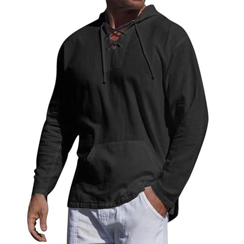 Langarm T-Shirt für Herren mit Kapuze Baumwolle Sommer Dünn Kapuzenshirt Leicht Einfarbig Hoodie Lace-Up Lässiger Männer Kapuzenpullover von PODOLIXIA