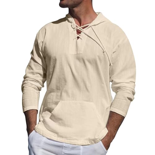 Langarm T-Shirt für Herren mit Kapuze Baumwolle Sommer Dünn Kapuzenshirt Leicht Solid Color Hoody Lace-Up Lässiger Männer Kapuzenpullover von PODOLIXIA