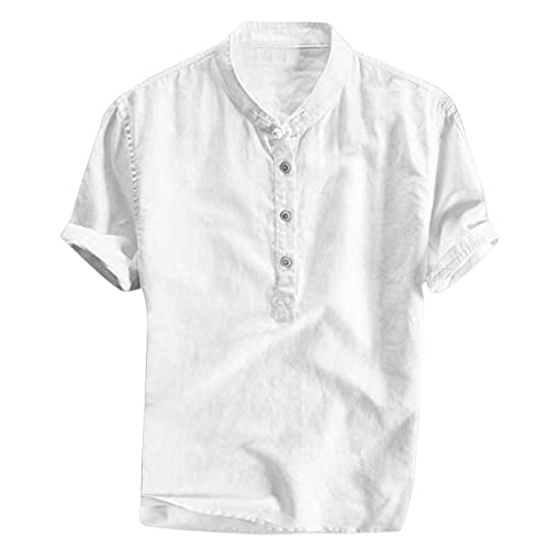 Leinenhemd Herren Kurzarm Bequem Leicht Kurzarmshirt Sommer Freizeithemd mit Knopfleiste Urlaub Strandhemd Kurzarm Loose Sommerhemd Leinen Henley Shirt für Männer von PODOLIXIA