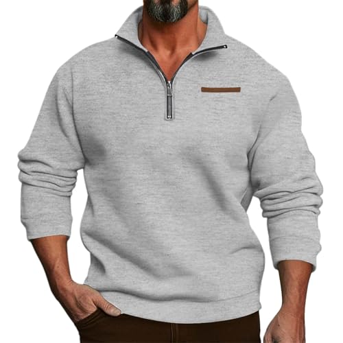 PODOLIXIA 1/4 Zip Stehkragen Pullover Herren Sweatshirt ohne Kapuze Herbst Winter Fleecepullover mit Reißverschluss Langarm Troyer Freizeit Männer Langarmshirts von PODOLIXIA