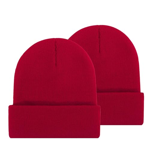 PODOLIXIA 2er Pack Wintermütze Unisex, Damen und Herren Beanie Mütze, Einfarbig Feinstrick Beanie für Frauen Männer Unisex Cuffed Hats Weich & Warm Einheitsgröße von PODOLIXIA