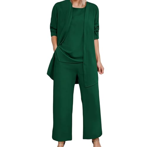 PODOLIXIA 3 Teilig Sommer Outfits Damen Lounge Set Leicht und Dünn Einfarbig Hausanzug Büro Business Outfit Dreiteilig Freizeitanzug Elegant Arbeitskleidung Damenanzug von PODOLIXIA