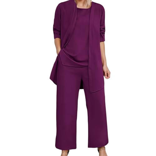 PODOLIXIA 3 Teilig Sommer Outfits Damen Lounge Set Leicht und Dünn Einfarbig Hausanzug Büro Business Outfit Dreiteilig Freizeitanzug Elegant Arbeitskleidung Damenanzug von PODOLIXIA