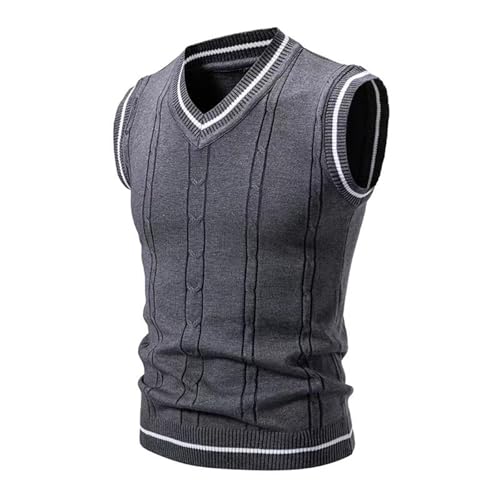 PODOLIXIA Ärmellose Pullover Herren Elegant Pullunder Herren mit Zopfmuster Bedruckte Strickweste V-Ausschnitt Business Gentleman Ärmellose Strickpullover Herbst Winter Golfweste Oldschool Weste von PODOLIXIA