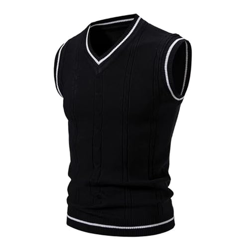 PODOLIXIA Ärmellose Pullover Herren Elegant Pullunder Herren mit Zopfmuster Bedruckte Strickweste V-Ausschnitt Business Gentleman Ärmellose Strickpullover Herbst Winter Golfweste Oldschool Weste von PODOLIXIA