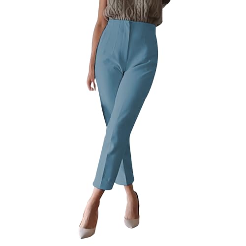 PODOLIXIA Anzughose Damen 7/8 Lang Elegant Cropped-Hose Slim fit Chino Hosen High Waist Arbeitshose Office Business Hose Einfarbig Freizeithose mit Falten von PODOLIXIA