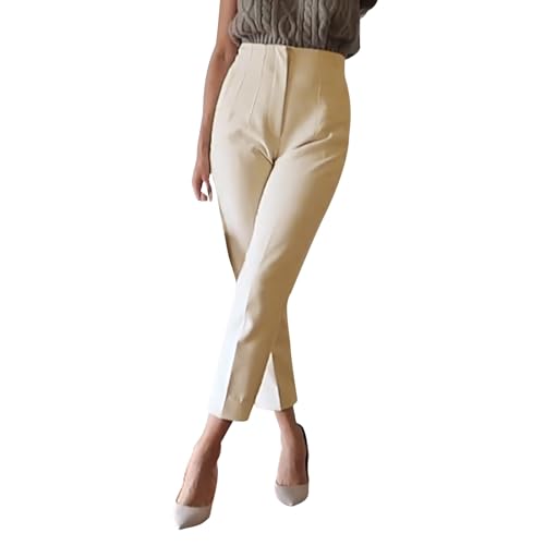 PODOLIXIA Anzughose Damen 7/8 Lang Elegant Cropped-Hose Slim fit Chino Hosen High Waist Arbeitshose Office Business Hose Einfarbig Freizeithose mit Falten von PODOLIXIA