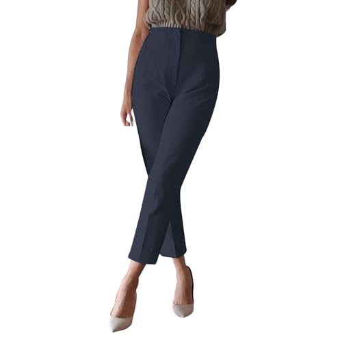 PODOLIXIA Anzughose Damen 7/8 Lang Elegant Cropped-Hose Slim fit Chino Hosen High Waist Arbeitshose Office Business Hose Einfarbig Freizeithose mit Falten von PODOLIXIA