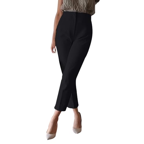 PODOLIXIA Anzughose Damen 7/8 Lang Elegant Cropped-Hose Slim fit Chino Hosen High Waist Arbeitshose Office Business Hose Einfarbig Freizeithose mit Falten von PODOLIXIA