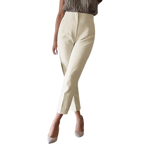 PODOLIXIA Anzughose Damen 7/8 Lange Elegant Cropped-Hose Slim fit Chino Hose High Waist Arbeitshose Office Business Hose Einfarbig Freizeithose mit Falten von PODOLIXIA