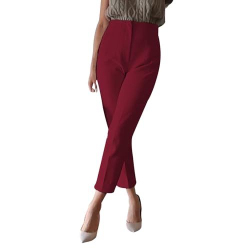 PODOLIXIA Anzughose Damen 7/8 Lange Elegant Cropped-Hose Slim fit Chino Hose High Waist Arbeitshose Office Business Hose Einfarbig Freizeithose mit Falten von PODOLIXIA