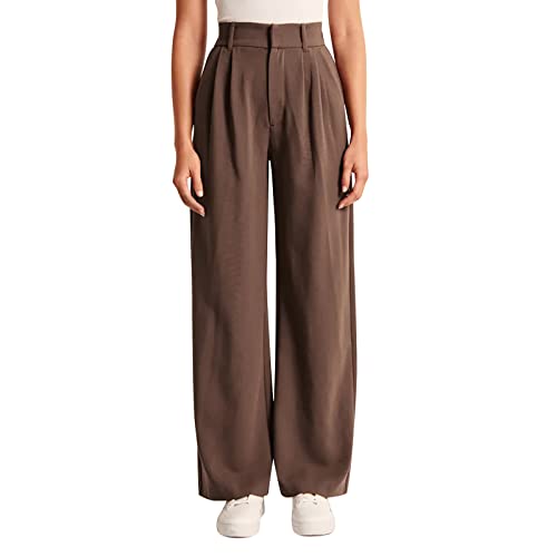 PODOLIXIA Anzughose Damen High Waist Lang Elegant Chinohose Bundfaltenhose Geradem Bein Stoffhose Business Büro Palazzo Hose Lockere Hosen Damen mit Gummibund und Taschen von PODOLIXIA