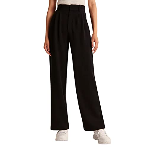 PODOLIXIA Anzughose Damen High Waist Lang Elegant Chinohose Bundfaltenhose Geradem Bein Stoffhose Business Büro Palazzo Hose Lockere Hosen Damen mit Gummibund und Taschen von PODOLIXIA