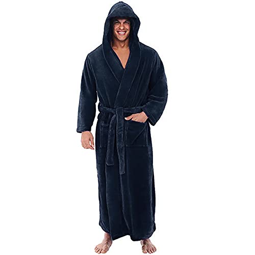 PODOLIXIA Bademantel Herren mit Kapuze Frottee Lightweight Morgenmantel flauschig Saunamantel Extra Lang Nachtwäsche Weicher Kuschelfleece Frottier Winter Männer Kimono von PODOLIXIA