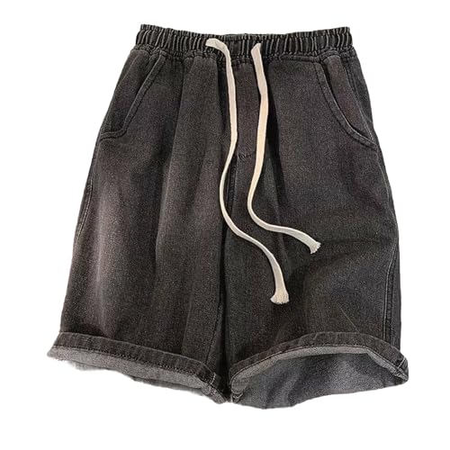 PODOLIXIA Baggy Jeans Herren Kurz Vintage Bermuda Jeanshose Gerades Bein Herren-Shorts Knielang Denim Sommerhose Männer Jeans Shorts mit Gummizug und Tunnelzug von PODOLIXIA