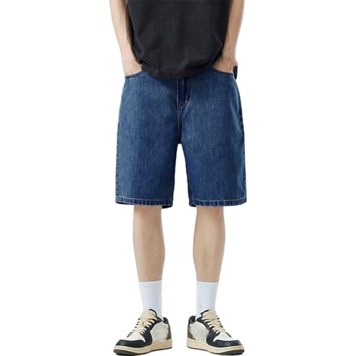 PODOLIXIA Baggy Jeans Herren Kurz Vintage Bermuda Jeanshose Gerades Bein Herren-Shorts Knielang Denim Sommerhose Männer Jeans Shorts von PODOLIXIA