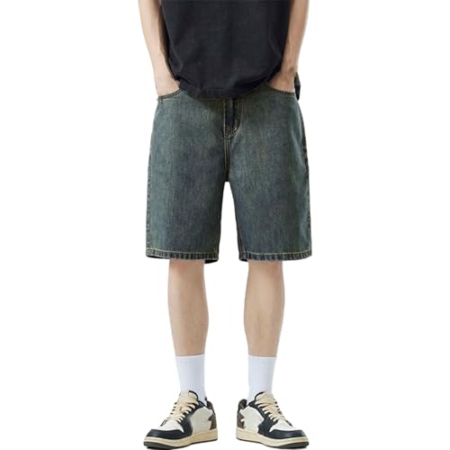 PODOLIXIA Baggy Jeans Herren Kurz Vintage Bermuda Jeanshose Gerades Bein Herren-Shorts Knielang Denim Sommerhose Männer Jeans Shorts von PODOLIXIA