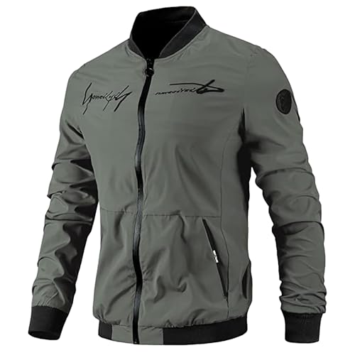 PODOLIXIA Bomberjacke Herren Herbst Winter Übergangsjacke Rundkragen Fliegerjacke mit Buchstabe Print Herbstjacke Herren Mode Blouson Jacke Herrenjacken mit Letter Stickerei von PODOLIXIA