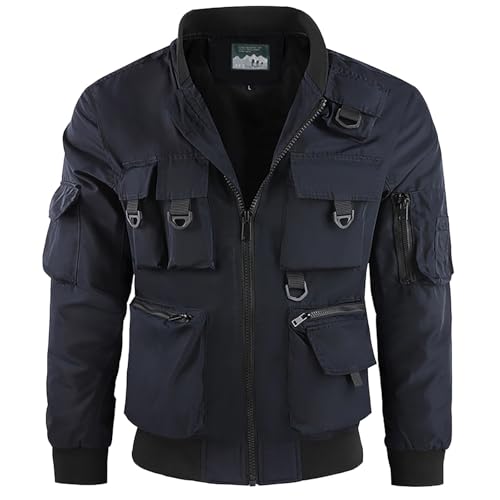 PODOLIXIA Bomberjacke Herren Stehkragen Fliegerjacke Herrenjacke Winter Outdoor Jacken für Herren Taktische Jacke Einfarbig Armee Jacke Arbeit Jacke Herren mit Vielen Taschen Cargo Herrenjacken von PODOLIXIA