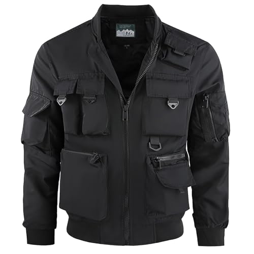 PODOLIXIA Bomberjacke Herren Stehkragen Fliegerjacke Herrenjacke Winter Outdoor Jacken für Herren Taktische Jacke Einfarbig Armee Jacke Arbeit Jacke Herren mit Vielen Taschen Cargo Herrenjacken von PODOLIXIA