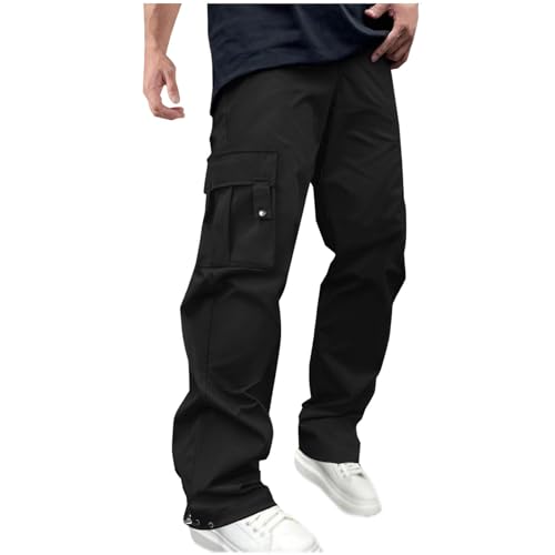 PODOLIXIA Cargohose Herren Breit Jogginghose Herren Lang Trainingshose Weitem Bein Herrenhose mit viele Taschen Straight Leg Sporthose mit Tunnelzug und Gummizug Cargo Hose Langlaufhose Herren von PODOLIXIA